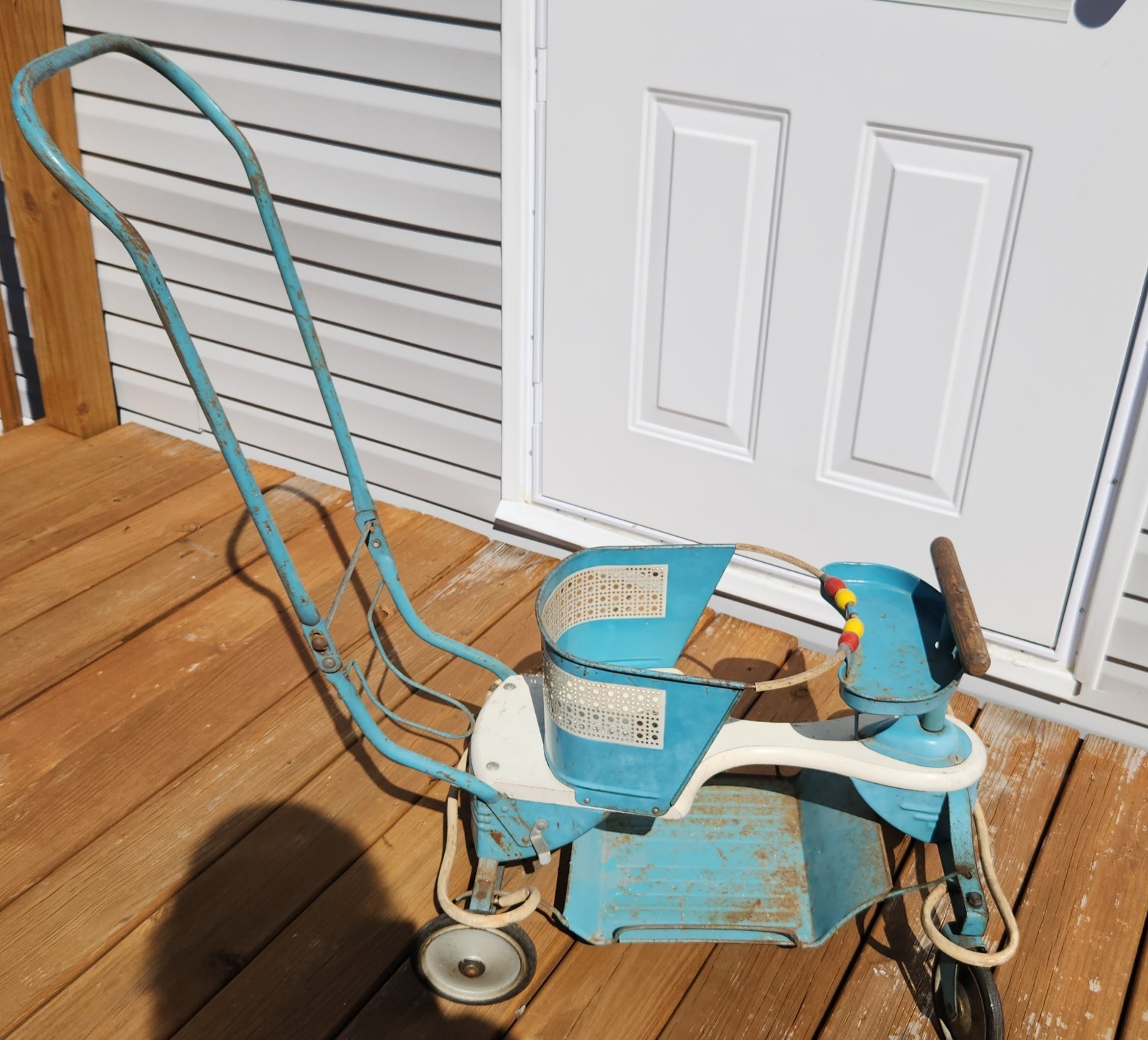 Vintage 1950's Genuine Taylor-Tot Baby Stroller Walker Buggy Carriage Blue White