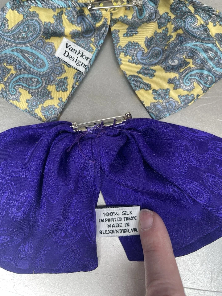 Juego de 2 lazos broche prendedor vintage de mujer diseño de cuerno de furgoneta 100 % seda años 80’s Foto 4 de 4