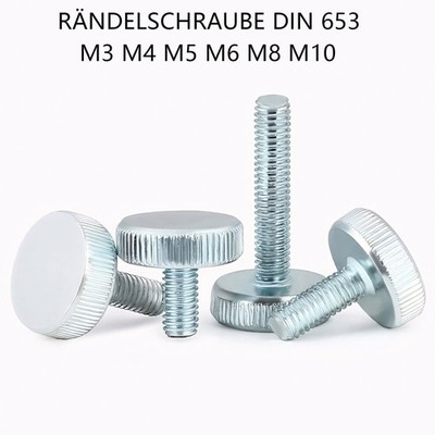 DIN 653 niedrige Form Verzinkt Rändelschrauben M3 M4 M5 M6 M8 M10 Rändelschraube