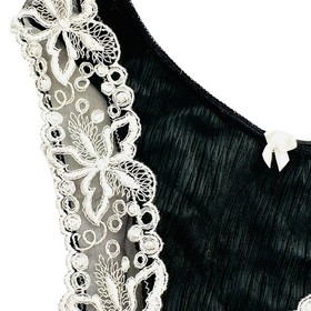 VINTAGE Y2K Lise Charmel Lingerie Set Black Pliss&eacute; Silk Lace Demi Bra 32C ThongS