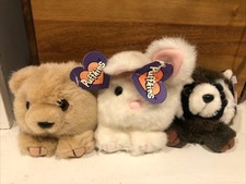 SWIBCO Vintage Puffkins Lucky Bunny Honey 6602 Bandit Raccoon Plush Tag Lot 3
