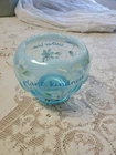 Fenton Rose Bowl Plant Kindness Gather Love Blue Glass Hand Painted Flowers