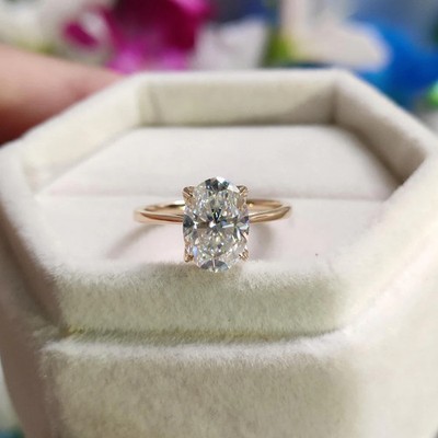 Tulip Setting Hidden Halo Cathedral Set Ring 3Ct Oval Lab Grown Diamond 14k Gold