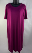 Eileen Fisher Tee Shirt Dress Midi Short Sleeve Magenta Viscose Blend Size M