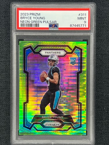 2023 Prizm Neon Green Pulsar #311 Bryce Young RC Rookie Panthers PSA 9
