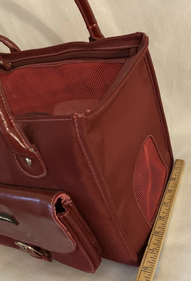 Nicole Miller Puppy Pet Carrier Small Dog Burgundy Handbag Carrier Removable Pad - Image 3 of 4