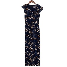 JS Collections Floral Embroidered Gown Navy Gold Size 6 NWT