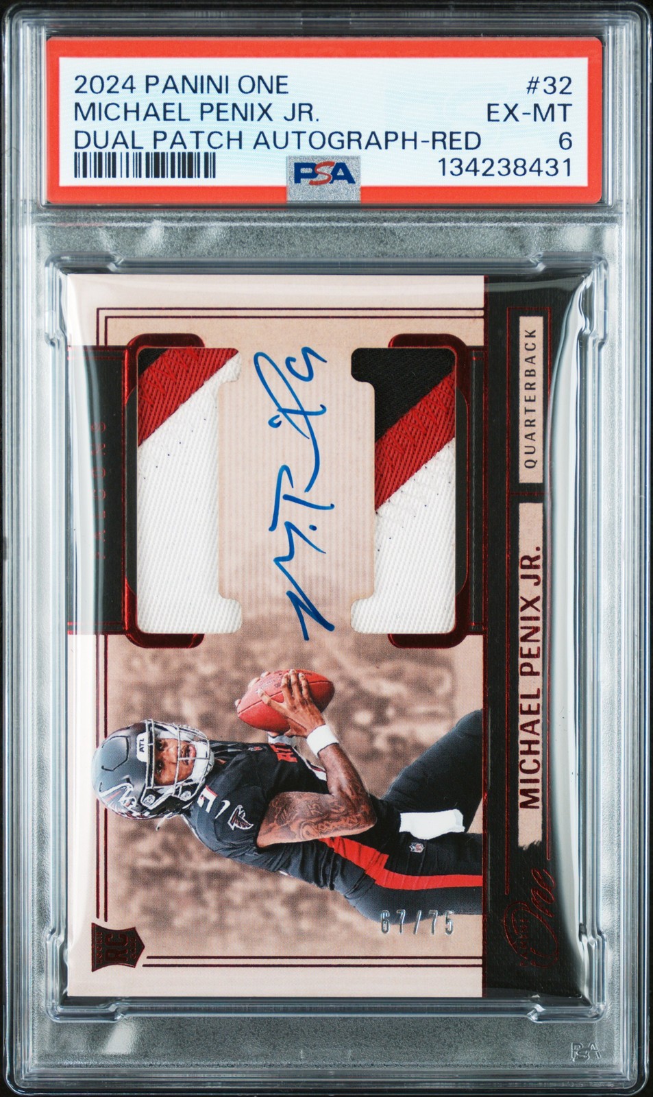 Michael Penix Panini One #32 Dual Patch Autograph-Red