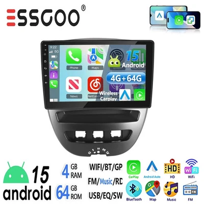 Radio Coche Carplay Android 15 GPS WIFI BT Para Peugeot 107 Toyota Aygo Citroen C1