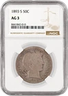 1893 S 50C Barber Half Dollar Silver NGC AG3 About Good Circulated Coin