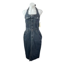 NEW Universal Thread Dark Blue Halter Sleeveless Denim Jean Midi Dress Size 6