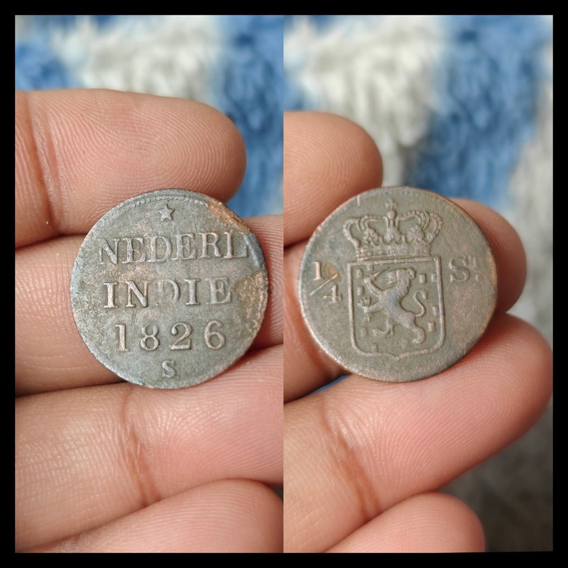 1826 S 1/4 STUIVER NETHERLANDS EAST INDIA Sumatra COLONIAL Coin