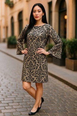Eci Whimsical Witchy Velvet Burnout Dress Size L Sultry Flare Sleeve Dark Boho
