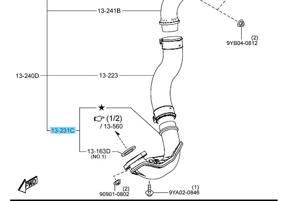Tubo de admisión de aire genuino MAZDA CX-5 KF2P KF5P KFEP 2019-2024 SH01-13-33XF OEM Foto 3 de 4
