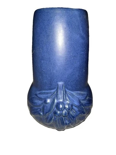 McCoy Leaves & Berries Blue Stove Pipe Art Pottery Vase