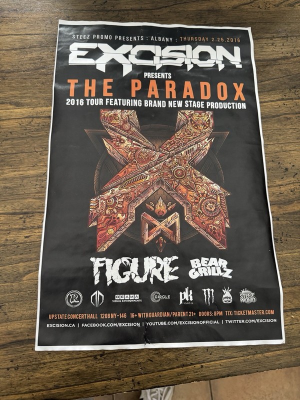 Excision The Paradox 11 x 17 2016 Venue Promo Poster Bear Grillz VG