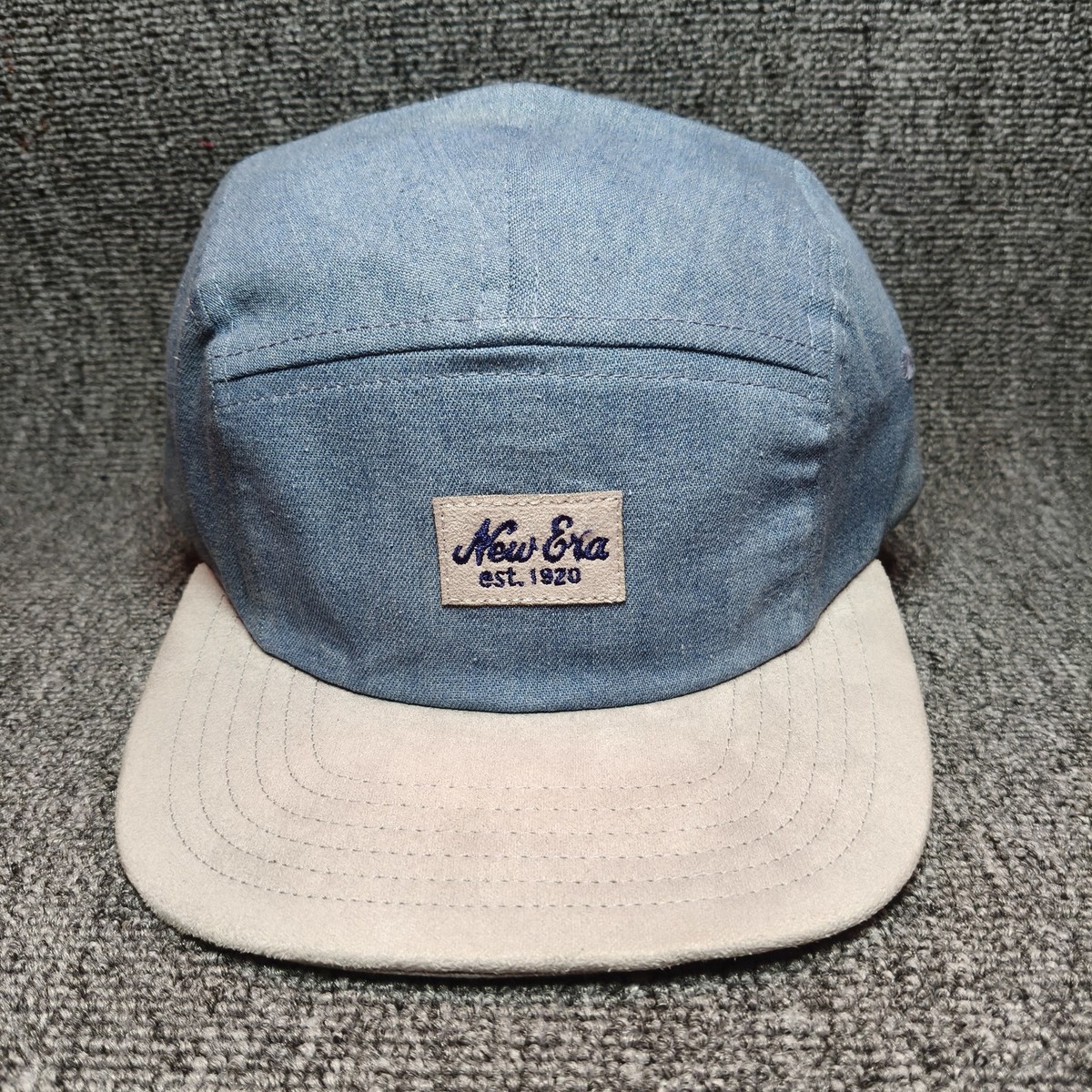 New Era 5 Panel Camper Cap Blue Beige Flat Brim Buckle Hat