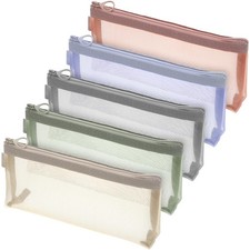 5 PCS Mesh Zipper Pouch Bag Nylon Makeup Brush Cosmetic Travel MultiColor