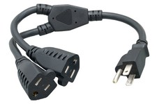 Power Cord Extension Splitter NEMA 5-15P to 5-15R x2, 16 AWG, 13A, 125V Black