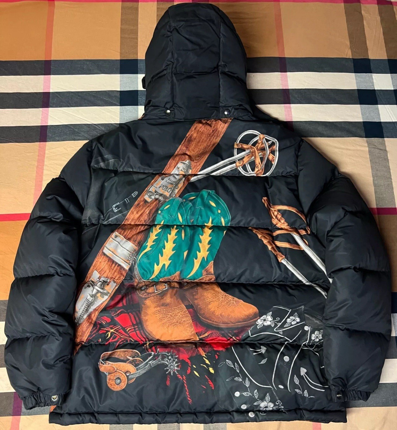 Polo Ralph Lauren Wainwright Graphic Hooded Down Jacket Men's Size XL Black NEW image 2
