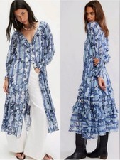 Free People Garden Wonders Maxi Dress in Blue Combo Whimsy Boho Floral Size S