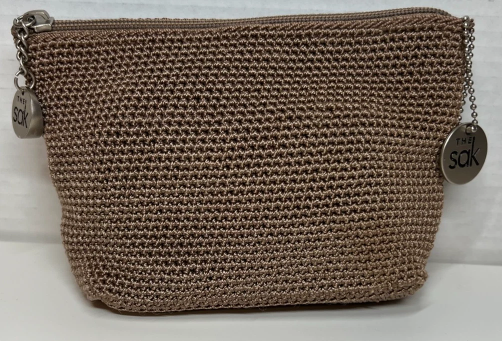 The Sak Essential Medium Pouch Brown Makeup Bag Travel Cosmetic Tote Organizer