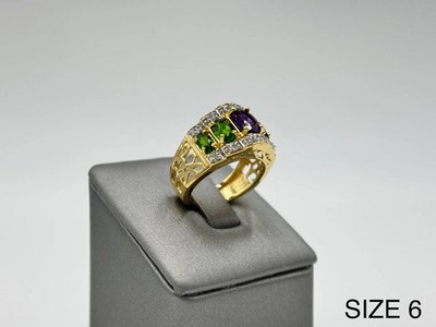 Colleen Lopez Sterling Silver Goldclad Oval Amethyst & Chrome Diopside Ring