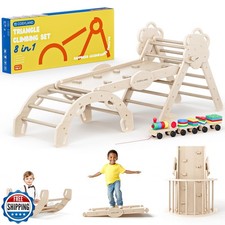 COSYLAND Pikler Triangle Set 8 in 1 - Adjustable 3-Level Montesso