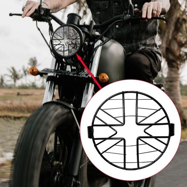16.3Cm Motorrad Scheinwerfer Grill Vorne Schutz Schwarz Rund Dekoration-image