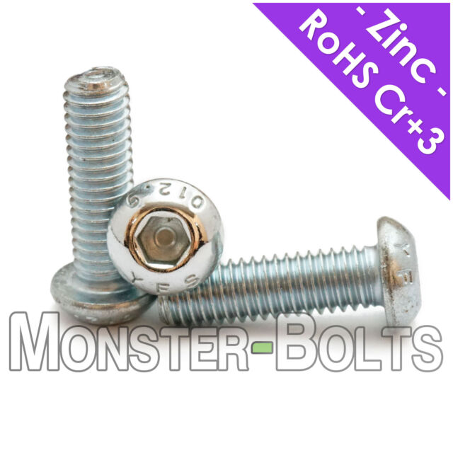 M5 x 25mm Zinc Button Head Socket Cap Screws 12.9 Alloy Steel Cr+3 Bake ISO 7380