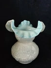 Vintage Light Blue Ruffled Unsigned Fenton Flower Vase