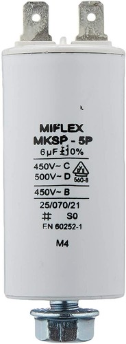 Condensateur Miflex permanent/de démarrage moteur 6uf 450v MIFLEX vis + 2 cosses - Picture 3 of 3