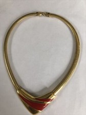Gorgeous Vintage Designer Signed Napier Gold Tone Red enamel collar necklace