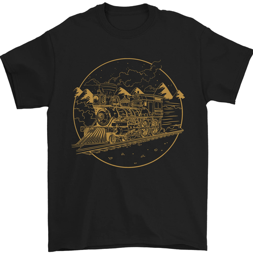 Gold Locomotive Steam Engine Train Spotter Mens T-Shirt 100% Cotton - Picture 16 of 95
