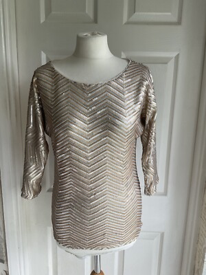 White House Schwarzmarkt Gold Silber Pailletten Chevron Tunika Top Größe XS