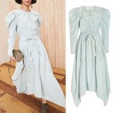 Ulla Johnson 2022 Fiona Linen Collar Cottage Handkerchief Dress