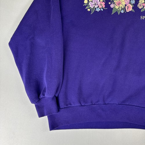Vintage 90s Jerzees Spring Floral Flowers Purple Crewneck Sweatshirt Women’s L - Picture 6 of 17
