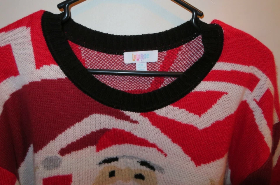 Lularoe XL Feo Navidad Suéter Papá Noel Rojo Blanco St Nick Jolly Unisex  Foto 3 de 4