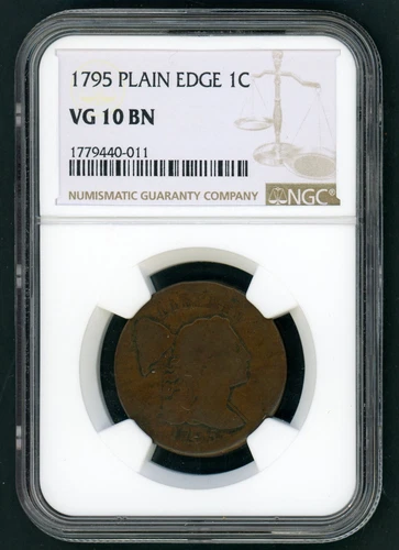 US 1795 FLOWING HAIR PLAIN EDGE LARGE CENT GRADED NGC VG 10 BN A127