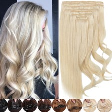 Real THICK 160g Double Weft Clip In Remy Human Hair Extensions Full Head/Blond