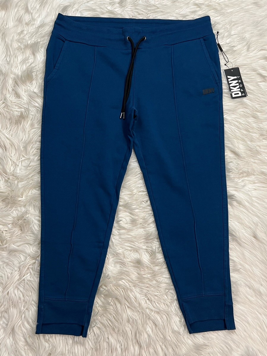 DKNY Sport Women Pintuck Terry Joggers Logo Everyday Jogger Blue Size XL