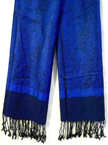 Unbranded Blue Paisley Print Pashmina Silk Blend Scarf - Picture 3 of 4