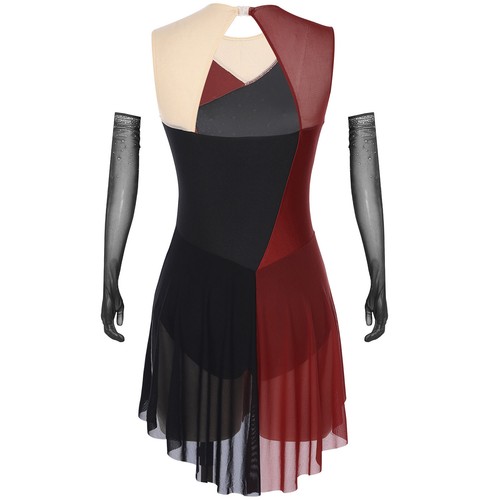 Womens Lyrical Ballet Dance Performance Dress Glitter Skating Dancewear +Gloves - Picture 22 of 81