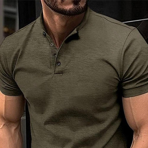 Mens Henley Grandad Collar Tee Plain T-Shirt Short Sleeve Casual Button Top New - Photo 7/28