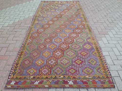 Vintage Turkish Nomads Rug, Wool Kilim, Teppich 58"x123" Area Rugs, Kelim Carpet