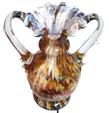 Ottimo vaso fine giornata in vetro artistico veneziano di Murano 7", crimpato, due manici