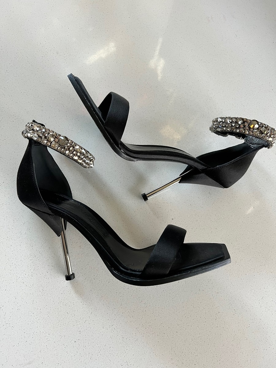 Alexander McQueen Embroidered Double Strap Sandal in Black