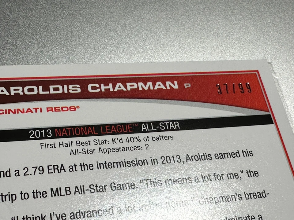 2013 Topps Update All-Star Desert Camo Foil 37 /99 Aroldis Chapman #US286 - Image 3 of 3