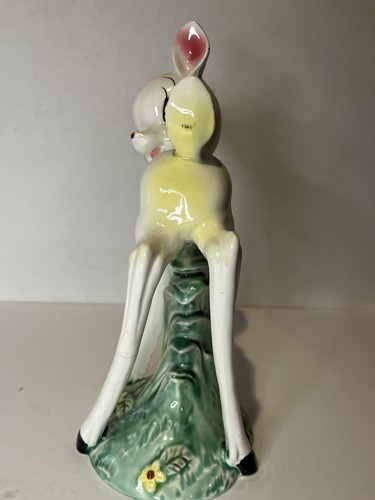 Rare Vintage Kitsch White Fawn Deer Made In Japan Figurine Pair Anamorphic - Picture 5 of 24