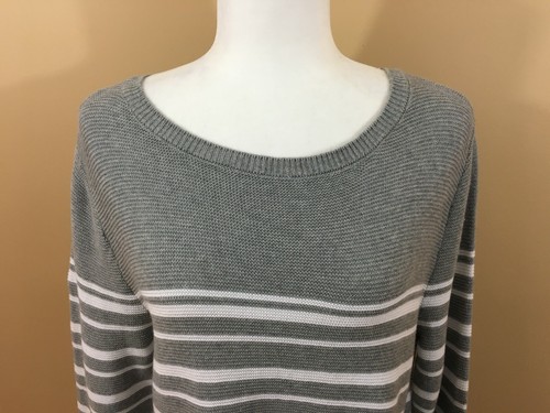 NWT Karen Scott Gray/White Striped Knit Sweater Side Lace-Up - Sz Small - Picture 3 of 10